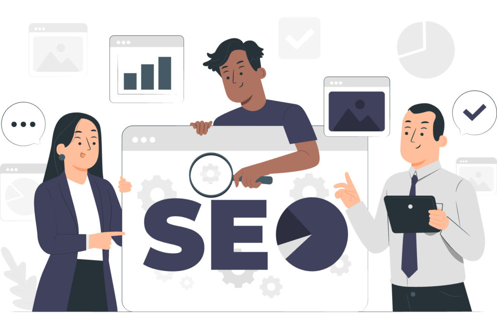 Illustration explaining SEO concepts and its importance for online visibility