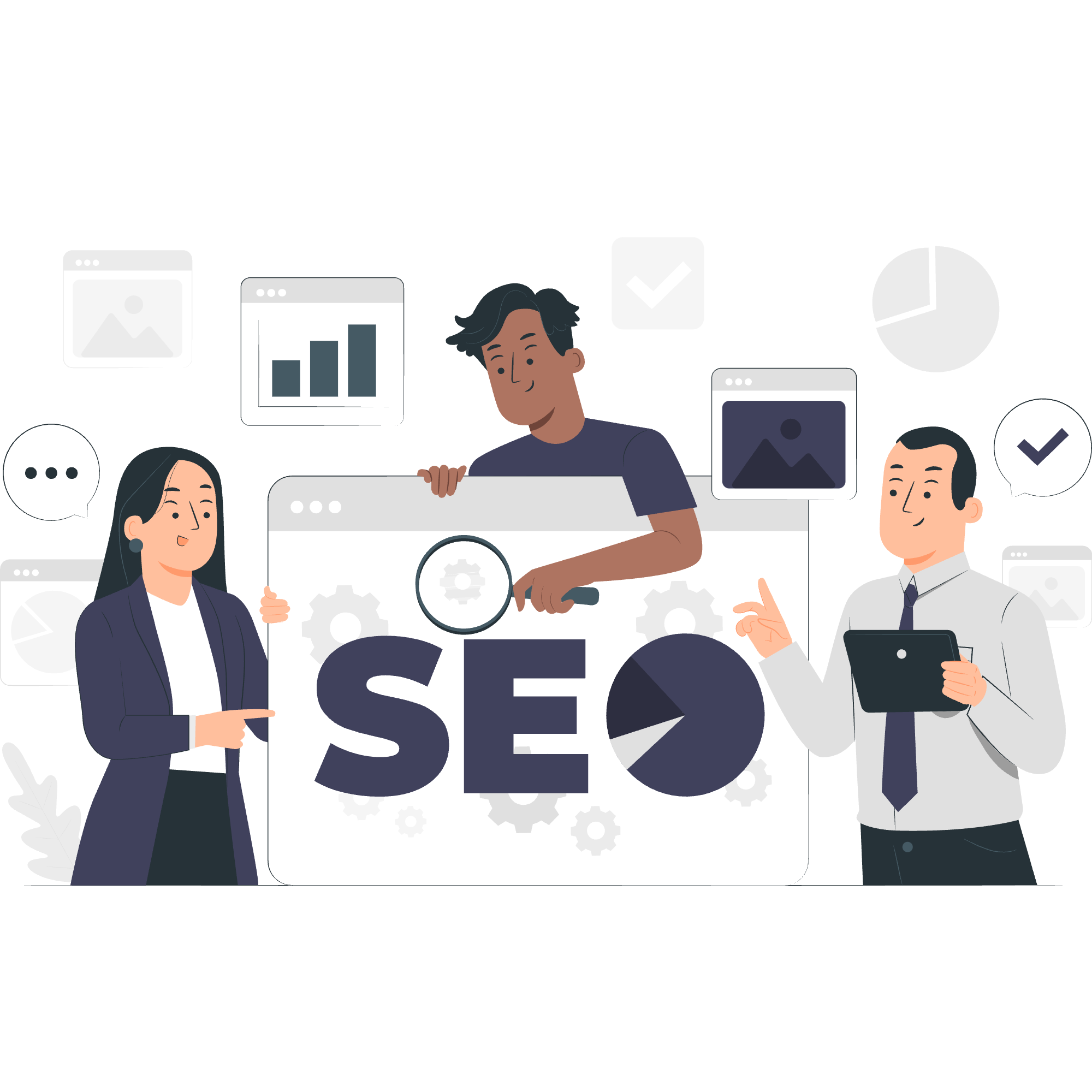 Illustration explaining SEO concepts and its importance for online visibility